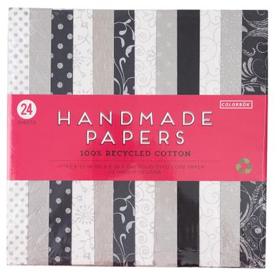 Colorbok Handmade Craft Paper 12x12 - Decorative Recycled Paper for Card Making, Scrapbooks, Journaling, and Collage Art - Solid Dyed Core, 24 Sheets, Black & White