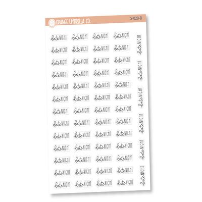 Date Night Planner Stickers, Script "Date Night" Labels, Black Print Planning Stickers, FC12 (S-020-B)