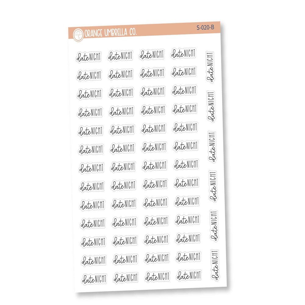 Date Night Planner Stickers, Script "Date Night" Labels, Black Print Planning Stickers, FC12 (S-020-B)