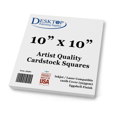 Premium White Cardstock Squares - Ultra Thick Artist Drawing Quality Eggshell Finish - For Spin Art Refill, Sketching, Charcoal, Watercolor, & Painting (10" x 10", 100 Pack)