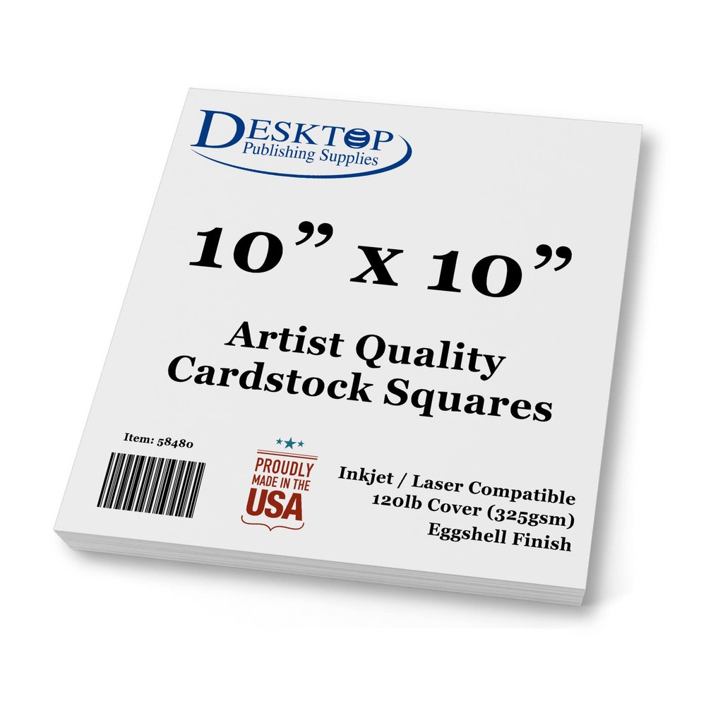 Premium White Cardstock Squares - Ultra Thick Artist Drawing Quality Eggshell Finish - For Spin Art Refill, Sketching, Charcoal, Watercolor, & Painting (10" x 10", 100 Pack)