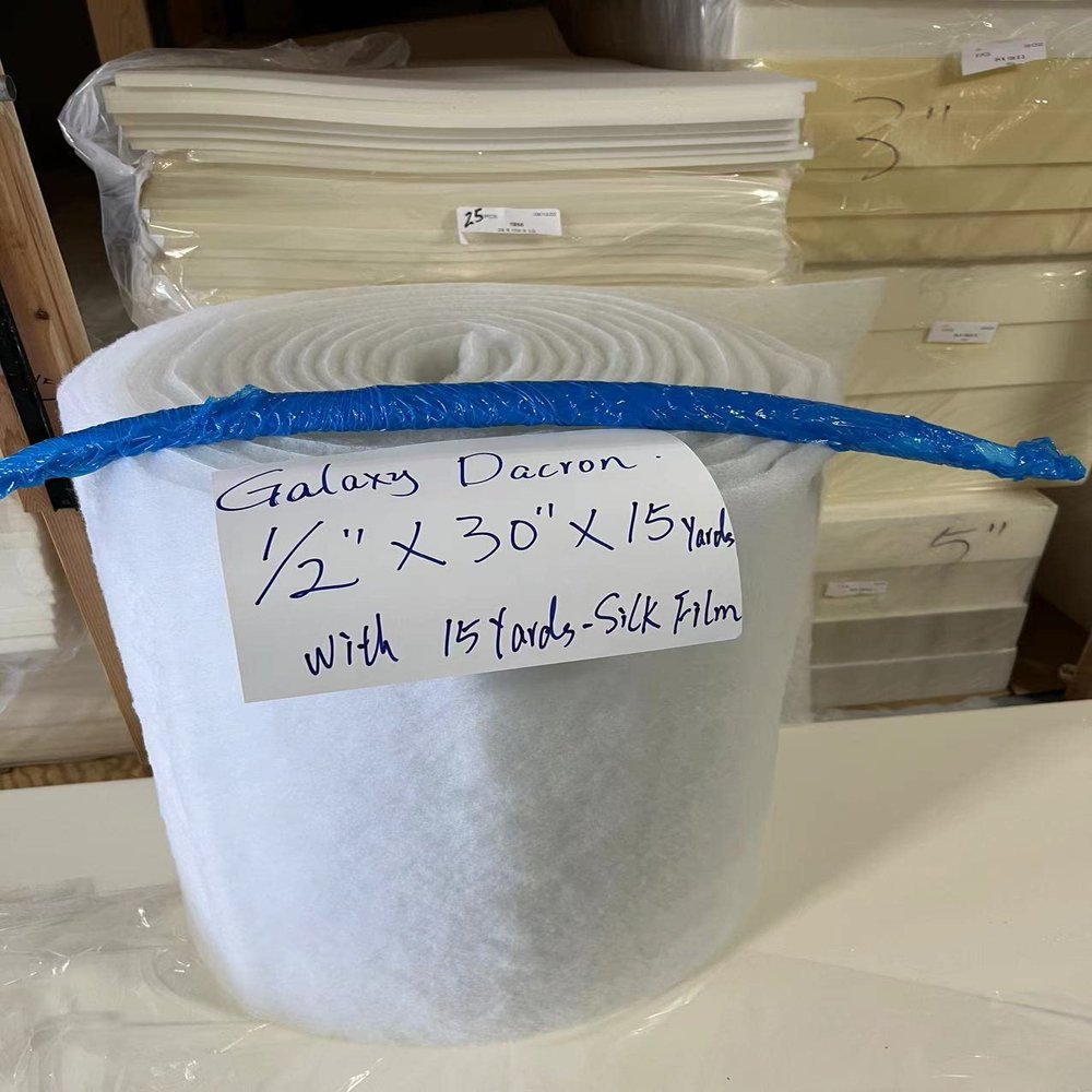 Galaxy Supply Inc. Bonded Dacron Upholstery Grade Polyester Batting, 1/2" x30"x 15 Yards. Free with 15 Yards Silk Film Open 54" Wide. Note: 1/2" Thickness Before The Vacuum Handing.