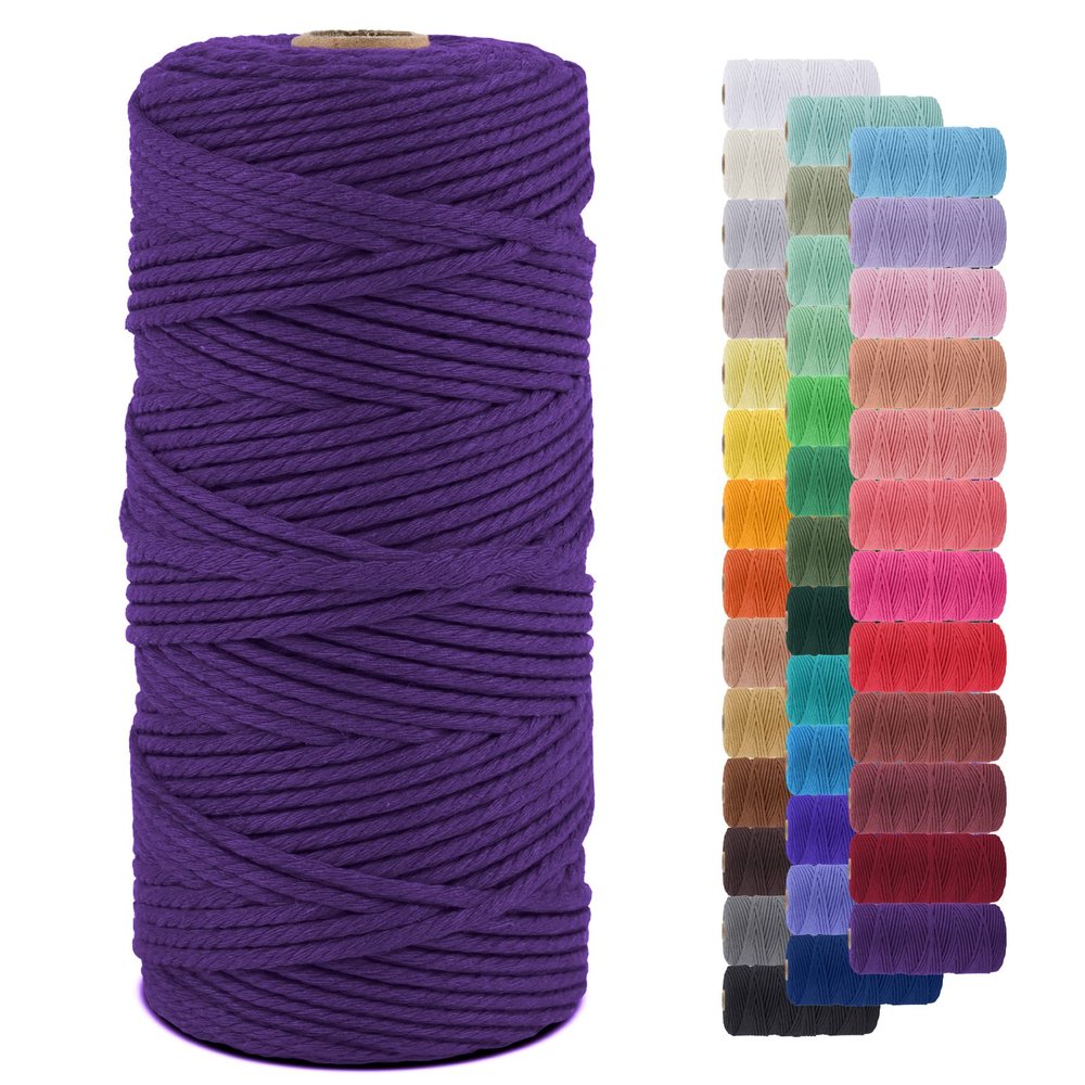 LEREATI 3mm Macrame Cord, 109 Yards Natural Cotton Cord, Macrame Macrame Rope Yarn for DIY Crafts, Wall Hangers, Plant Holders, Knitting, Wedding Decor (Deep Purple)