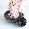 Wazakura Minoyaki Series Japanese Ikebana Essential Tool Kit with Small Round Ceramic Flower Vase and Kenzan Pin Frog for Floral Arranging - Black Vase + 2in (61mm) Black Kenzan view 2