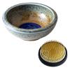Wazakura Minoyaki Series Japanese Ikebana Essential Tool Kit with Small Round Ceramic Flower Vase and Kenzan Pin Frog for Floral Arranging - Brown & Blue Vase + 2in (61mm) Brass Kenzan view 1