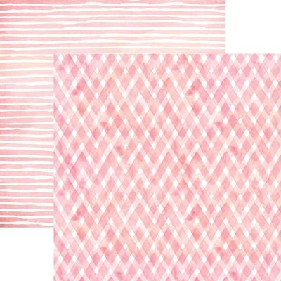 Paper House Productions Pink Watercolor Plaid/Stripes Double Sided Scrapbook Paper, 12-inch, 15-Pack