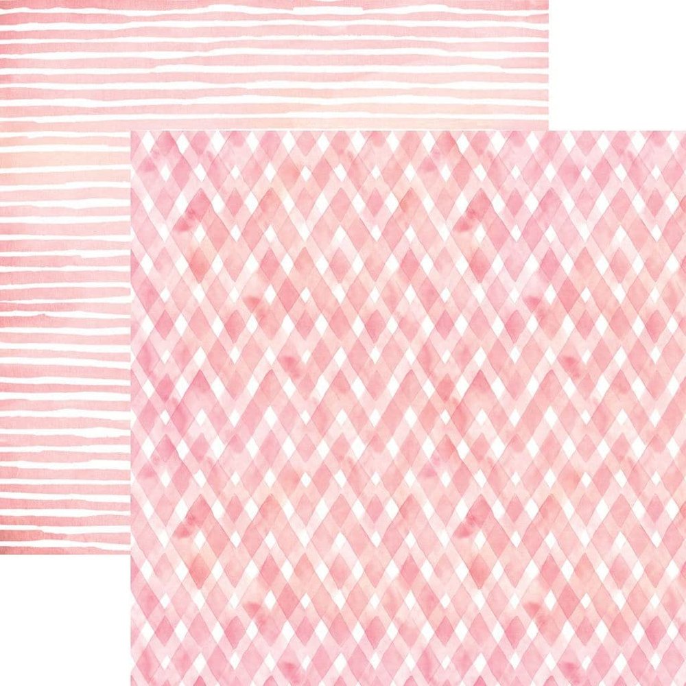 Paper House Productions Pink Watercolor Plaid/Stripes Double Sided Scrapbook Paper, 12-inch, 15-Pack