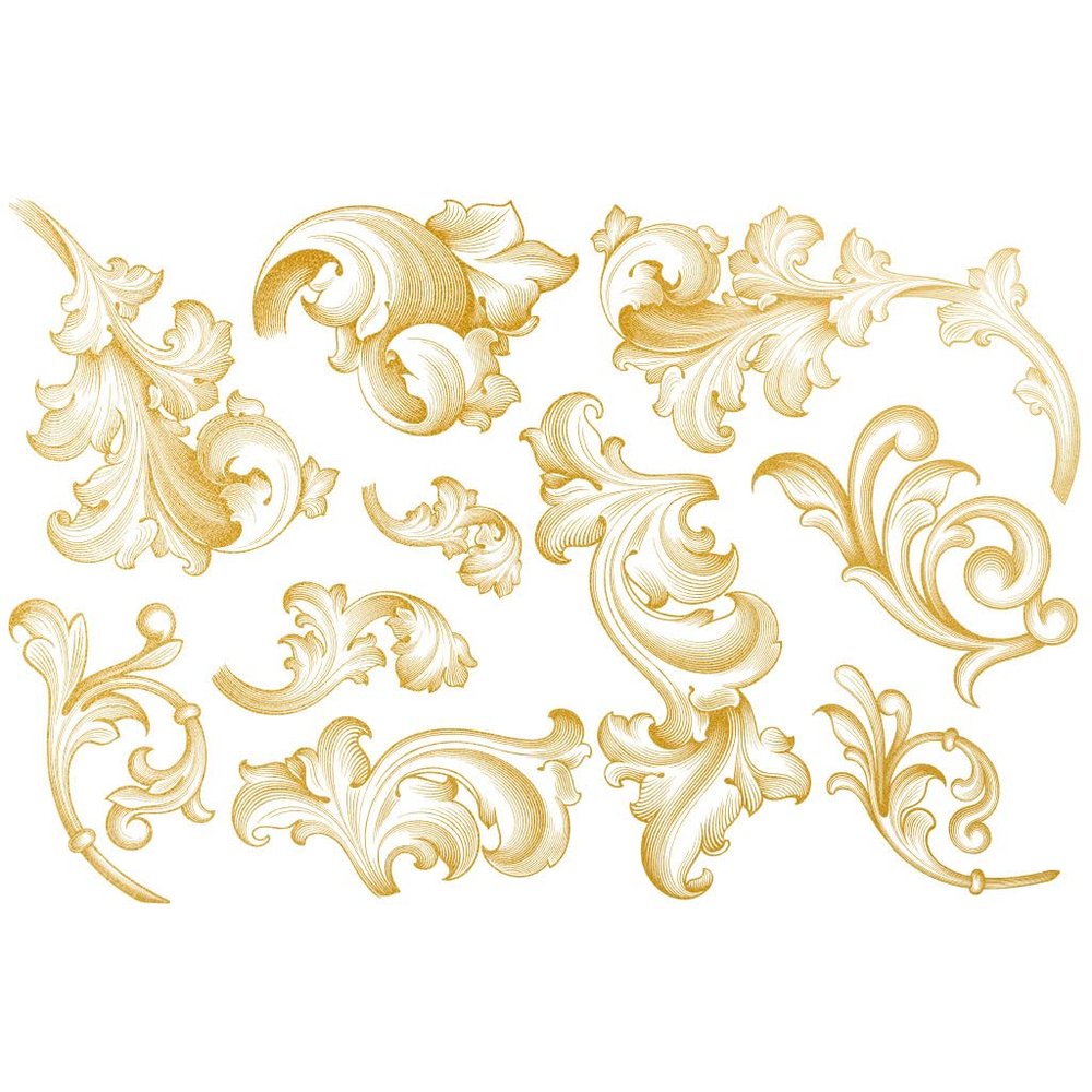 Ceramic Decal, Gold Overglaze Decal, Victorian Flourish (Yellow Gold)