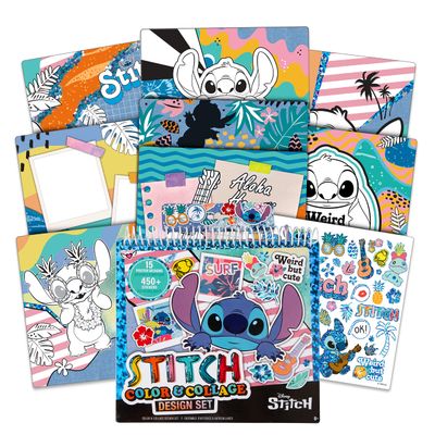 Fashion Angels Disney Stitch Color & Collage Design Set, Includes 15 Colorable Posters & 7 Sticker Sheets, Ideal Crafts Activity for Kids Ages 8 and Up