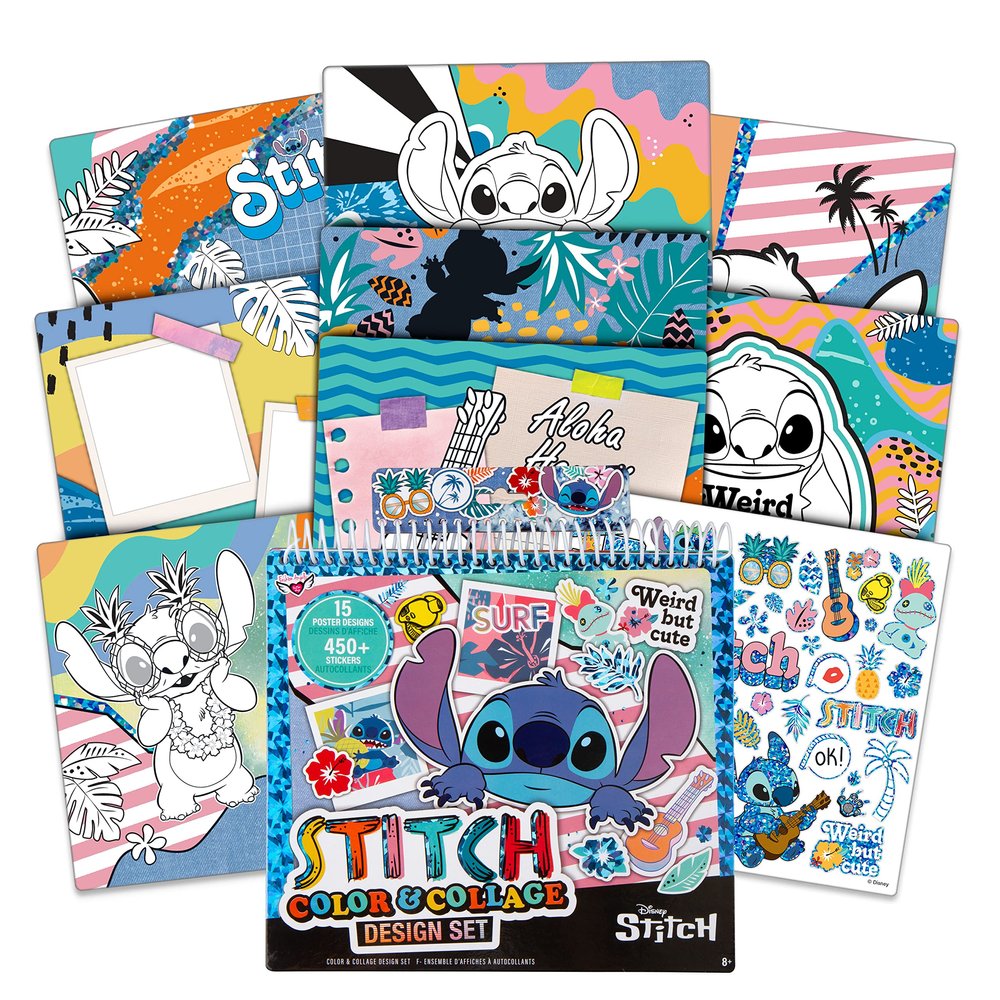 Fashion Angels Disney Stitch Color & Collage Design Set, Includes 15 Colorable Posters & 7 Sticker Sheets, Ideal Crafts Activity for Kids Ages 8 and Up