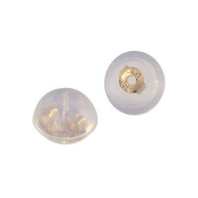 Real 14K Gold Hypoallergenic Safe All Day Comfort Soft Clear Skin Friendly Silicone Slider Earring Backs - Promo Shape - 14K Yellow Gold (Sold by The Pair)