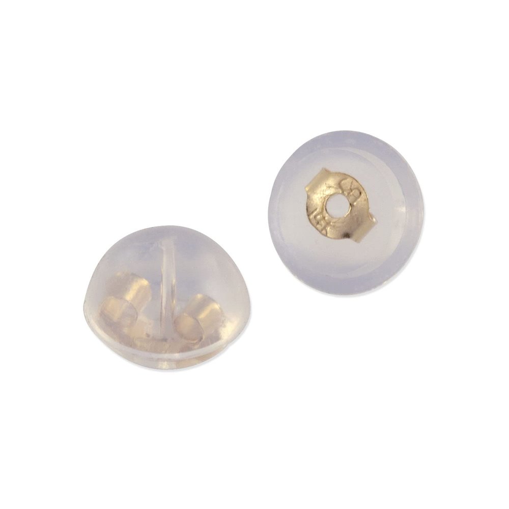 Real 14K Gold Hypoallergenic Safe All Day Comfort Soft Clear Skin Friendly Silicone Slider Earring Backs - Promo Shape - 14K Yellow Gold (Sold by The Pair)