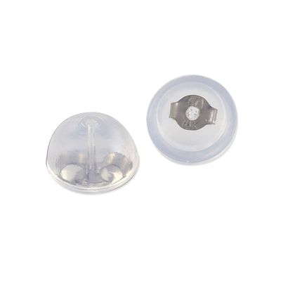 Real 14K Gold Hypoallergenic Safe All Day Comfort Soft Clear Skin Friendly Silicone Slider Earring Backs - Promo Shape - 14K White Gold (Sold by The Pair)