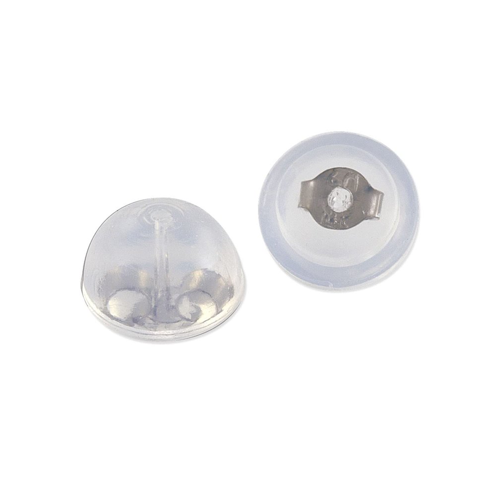 Real 14K Gold Hypoallergenic Safe All Day Comfort Soft Clear Skin Friendly Silicone Slider Earring Backs - Promo Shape - 14K White Gold (Sold by The Pair)