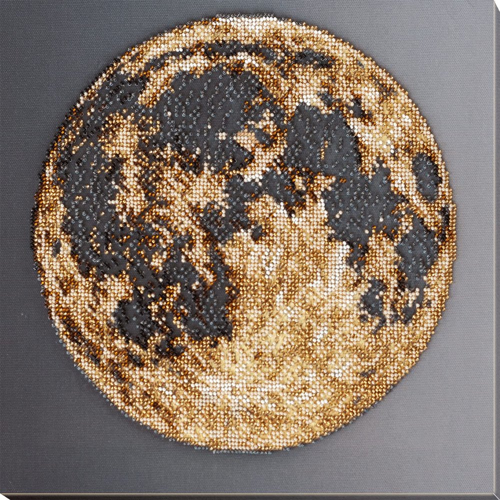 Bead Embroidery Kit Night Full Moon Beaded Stitching Heedlepoint Handcraft DIY