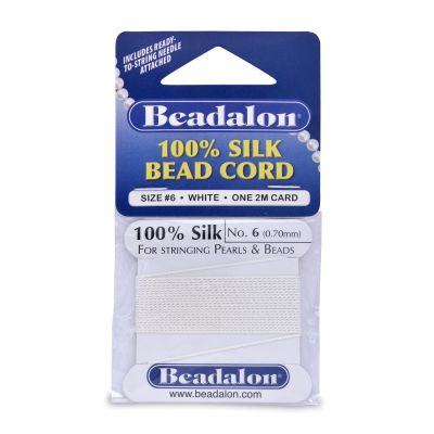 Beadalon Silk Thread, Size #6, 0.70 mm / .028 in, White, with Needle, 2m