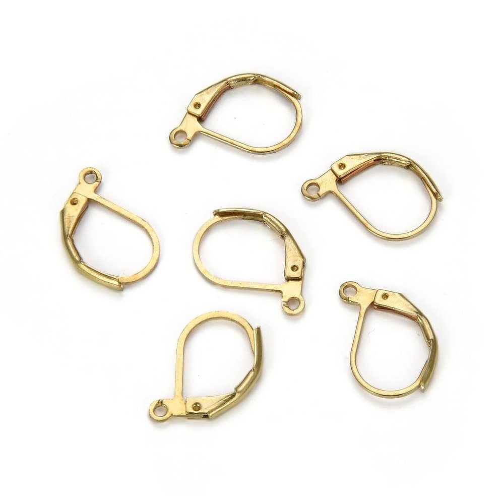 Adabele 50pcs Raw Brass Strong Leverback Earring Hooks Ear Wire Connector Unplated/Uncoated for DIY Craft Earrings Jewelry Making CX193