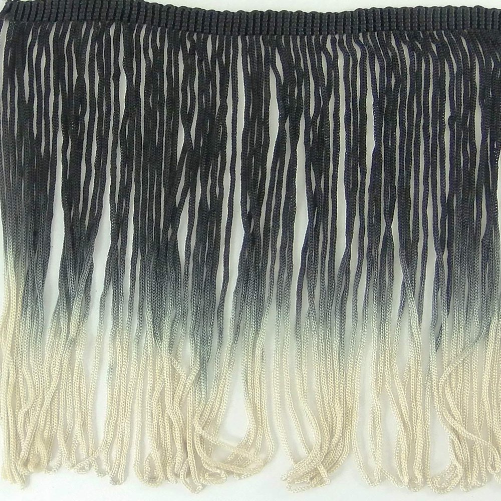 SEW TRENDS 2 Yards of 12" Ombre Tie Dye Multicolor Chainette Fringe Tonal Loop Tassel Fringe- Black Light Beige Taupe Shades