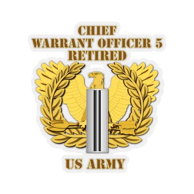 Kiss-Cut Stickers - Army - Emblem - Warrant Officer 5 - CW5 w Eagle - Retired (2"x2", White)
