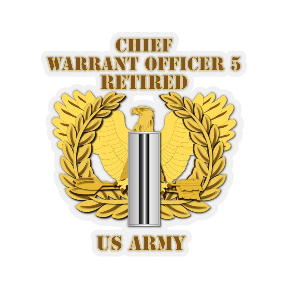 Kiss-Cut Stickers - Army - Emblem - Warrant Officer 5 - CW5 w Eagle - Retired (2"x2", White)