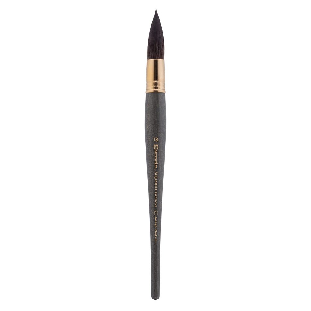 Escoda Aquario Gold Series 1140 Joseph Zbukvic Artist Watercolor and Acrylic Paint Brush, Short Handle, Round Mop, Petit Gris Natural Squirrel Hair (Size 18)