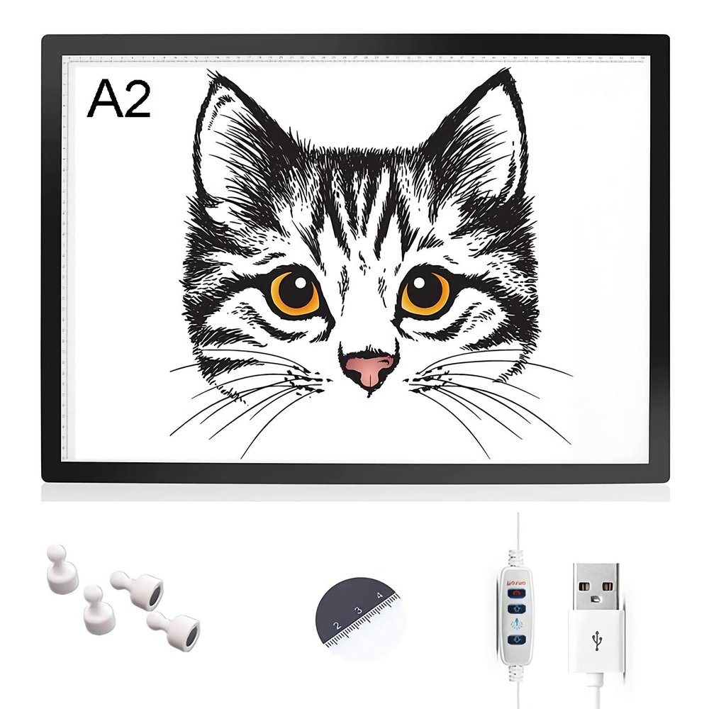A0/A1/A2/A3/A4 Tracing Light Box, Portable Ultra-Thin Stepless Dimmable Brightness LED Light Pad, Wireless Rechargeable Led Light Board for Diamond Painting Sketching Drawing,A2
