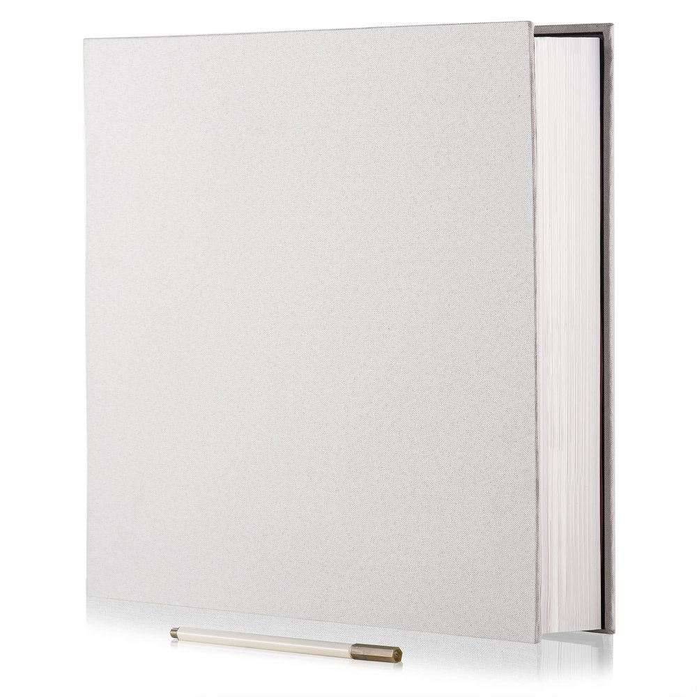 HoneyTolly Large Photo Album Self Adhesive for 4x6 5x7 8x10 Pictures Magnetic Scrapbook Album 20 Sheets / 40 Pages Linen Cover DIY Photo Album with A Metallic Pen and and Plastic Board(White)