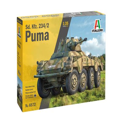 Italeri 6572 6572S 1:35 German SdKfz. 234/2 Puma 8-Wheel Faithful Replica, Model Building, Plastic Kit, Crafts, Hobby, Gluing, Model Kit, Assembly, Unpainted, Multi-Coloured