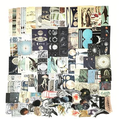 Esweny 200 Pieces Vintage Ephemera Scrapbooking Supplies Pack for Journaling, Decoupage Paper Scrapbook Stickers Kit for Junk Journal Planners Collage Craft Notebooks Album (Space and Sea)