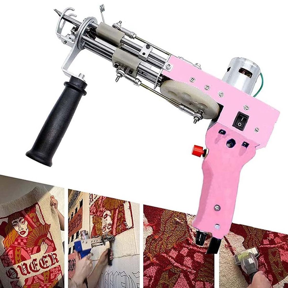 ZWJABYY Electric Carpet Tufting Gun,7-19Mm Cut Pile Rug Tufting Gun,5-45 Stiches/Secs Hand-Held Cut Pile Flocking Machine,High Speed Carpet Weaving,for Handmade DIY Beginners,Pink