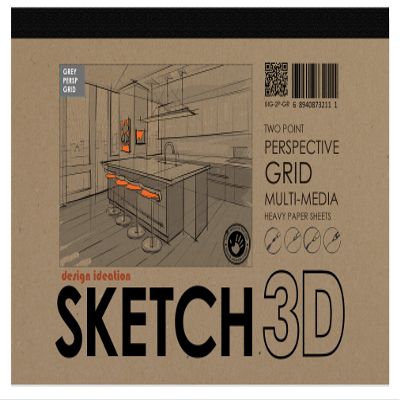 Design Ideation Perspective Grid PAD. Removable Sheet. Premium Paper. Smart-Bind Reinforced Lay Flat Binding. 2 Point. Grey. (11" X 17") PAD-2550-TS-H
