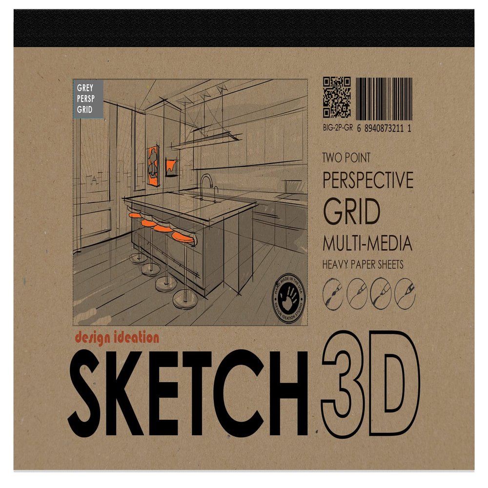 Design Ideation Perspective Grid PAD. Removable Sheet. Premium Paper. Smart-Bind Reinforced Lay Flat Binding. 2 Point. Grey. (11" X 17") PAD-2550-TS-H