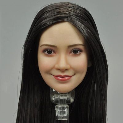 1/6 Scale Female Head Sculpt,Beauty Asian Girl Planted Hair Head Carved for 12inch Action Figure Body Doll (Black Straight Hair)