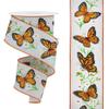 Craig Bachman 2.5" x 10 Yds Monarch Butterfly with Daisies Wired Edge Ribbon, Cream Pongee Fabric for Spring Wreaths, Summer Floral DIY Crafts, and Gift Wrap, Item RGE1506C2 view 1