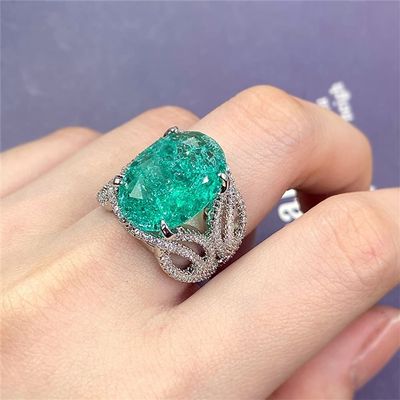 Vintage 925 Sterling Silver Full Diamond Ring Oval Cut Large Carat Green Gem Promise Rings CZ Diamond Multi Row Eternity Engagement Wedding Band Ring for Women HM428 (6)