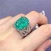 Vintage 925 Sterling Silver Full Diamond Ring Oval Cut Large Carat Green Gem Promise Rings CZ Diamond Multi Row Eternity Engagement Wedding Band Ring for Women HM428 (6) view 1