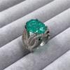 Vintage 925 Sterling Silver Full Diamond Ring Oval Cut Large Carat Green Gem Promise Rings CZ Diamond Multi Row Eternity Engagement Wedding Band Ring for Women HM428 (6) view 2