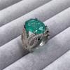 Vintage 925 Sterling Silver Full Diamond Ring Oval Cut Large Carat Green Gem Promise Rings CZ Diamond Multi Row Eternity Engagement Wedding Band Ring for Women HM428 (6) view 4