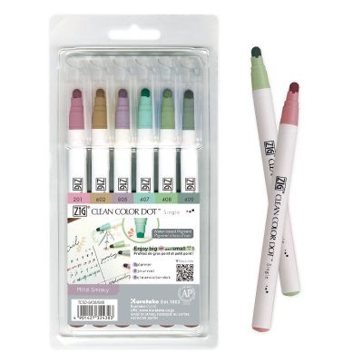 Kuretake CLEAN COLOR DOT Single Mild Smoky 6 colors set, Flexible dot tip marker, for Journals, Crafts, Illustration, Lettering, Planners, for Adult, Kids, Made in Japan