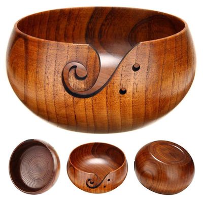 Joyeee Wooden Yarn Bowl, Yarn Holder for Crocheting, Crochet Bowl Accessories Holder with Holes Handmade to Prevent Slipping, Perfect Crochet Holder for Crocheting and Knitting Mothers Day Gift 7.9''