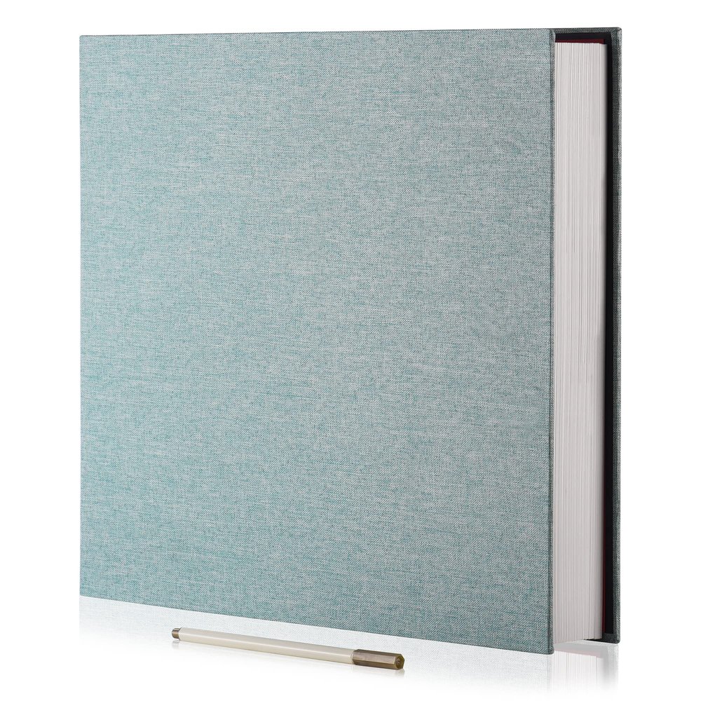 HoneyTolly Large Photo Album Self Adhesive 4x6 8x10 10x12 13"x12.8" Magnetic Scrapbook Album 12.6"x11" Inch 40 Pages Linen Cover DIY Photo Album with A Metallic Pen and DIY Stickers(Green)
