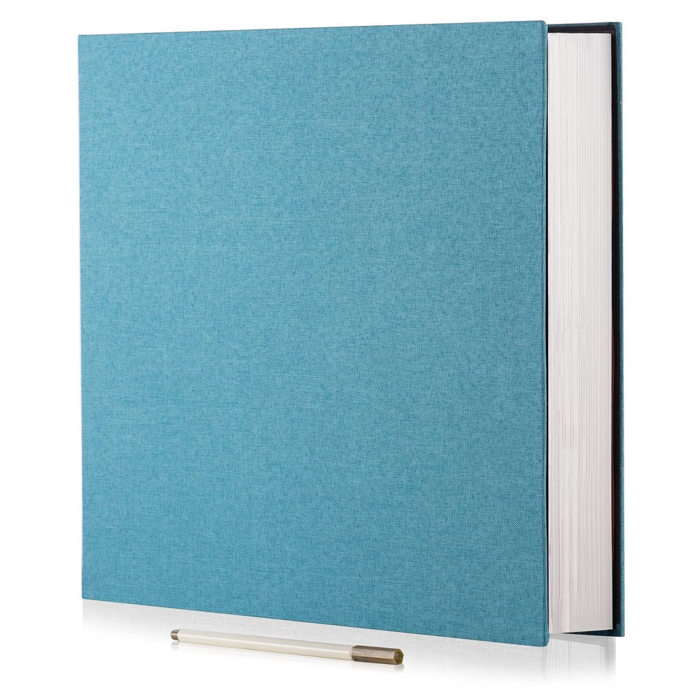 HoneyTolly Large Photo Album Self Adhesive 4x6 8x10 10x12 13"x12.8" Magnetic Scrapbook Album 12.6"x11" Inch 40 Pages Linen Cover DIY Photo Album with A Metallic Pen and DIY Stickers(Sky Blue)