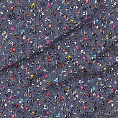 Spoonflower Fabric - 80S Rock & Roll Pins Music Retro Denim Band Typography Words Fashion Printed on Denim Fabric by The Yard - Bottomweight Apparel Home Decor Upholstery