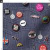 Spoonflower Fabric - 80S Rock & Roll Pins Music Retro Denim Band Typography Words Fashion Printed on Denim Fabric by The Yard - Bottomweight Apparel Home Decor Upholstery view 3