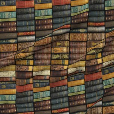 Spoonflower Fabric - Library Vertical Books Book Shelves Fancy Victorian Vintage Printed on Denim Fabric by The Yard - Bottomweight Apparel Home Decor Upholstery