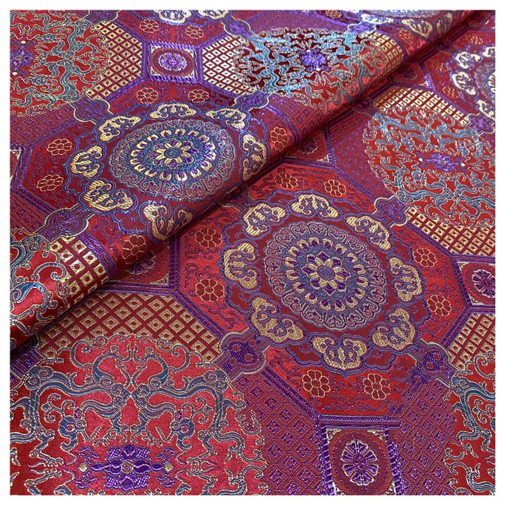 Silk Brocade Satin Fabric Wrapping Cloth 75cm 29'' Width Dragon Embroidered Dressmaking Fabric for Sewing DIY Crafts, Costume, Upholstery, Quilting(Size:2m,Color:red)