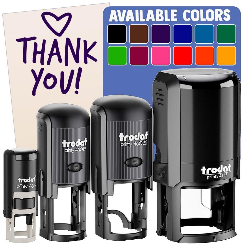 Thank You Fun Text with Heart Self-Inking Rubber Stamp Ink Stamper for Stamping Crafting Planners - 1 Inch Medium - Red Ink