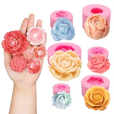 6PCS 3D Flower Fondant Molds Set, Rose Silicone Molds for Candle Soap Making, Handmade Cake Dessert Decoration Chocolate Cupcake Candy Ice Mold, Resin Concrete Art Crafts Accessories