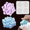 Succulent Silicone Mold, 4 Cavities Silicone Soap Mold, Succulent Plants Flower Mould for Soap Bath Bombs Candle Resin Concrete Crafts, Handmade Chocolate Cake Decor Dessert Biscuit Pudding Ice view 1