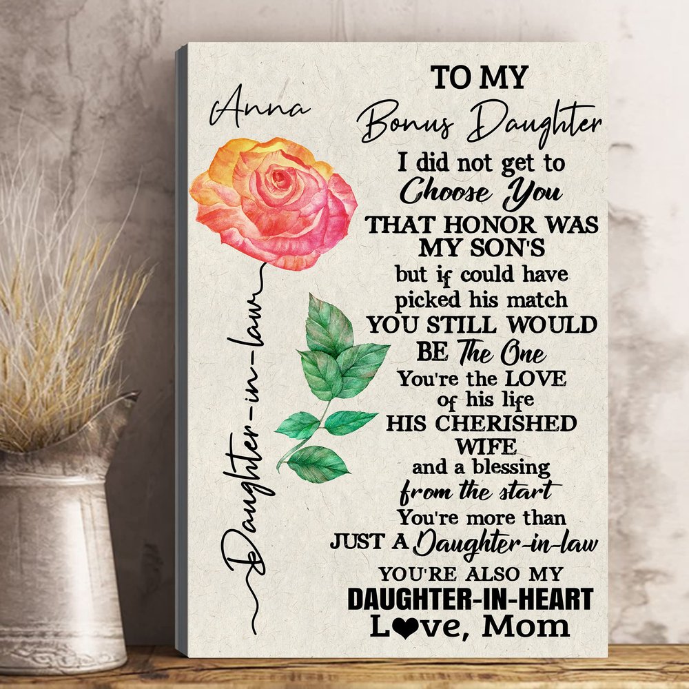 to My Daughter-in-Law I Did Not Get to Choose You That Honor was My Sons Mug - Custom Name Gift for My Daughter in Heart Portrait Canvas (8" x 12")